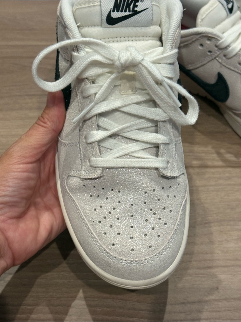Women’s Nike White Shimmer Dunk - Picture 5 of 8